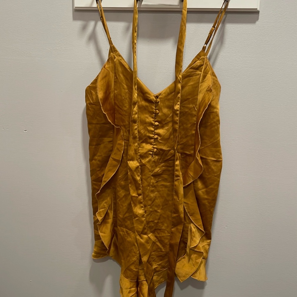 Gold silky spaghetti strap romper